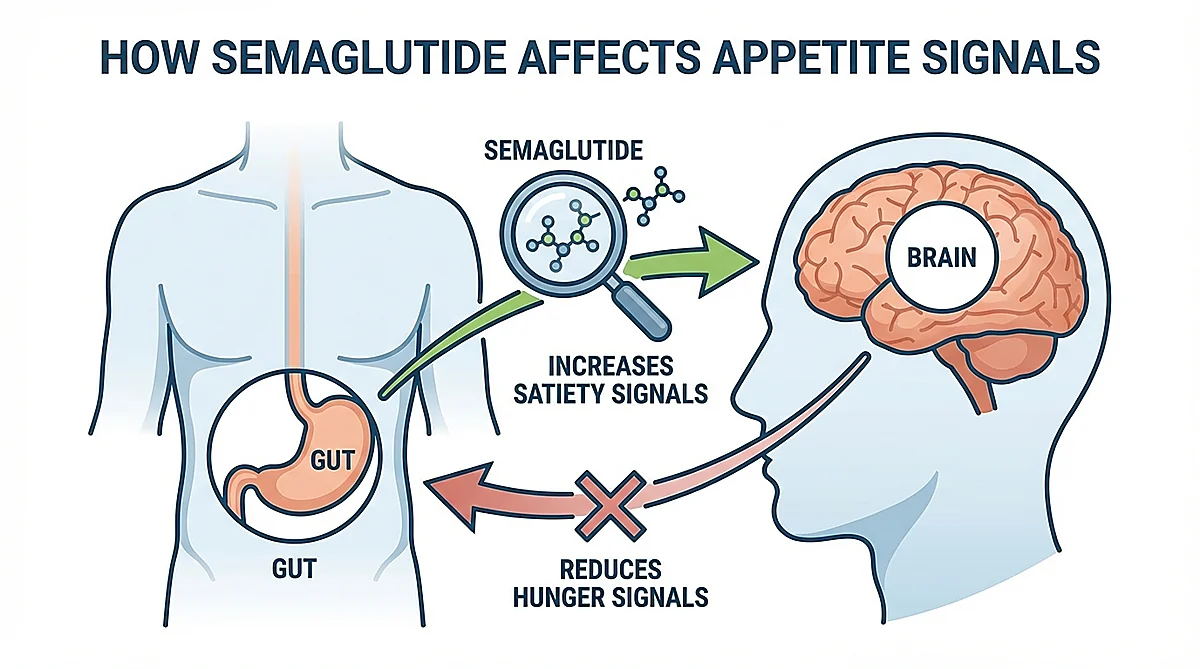 semaglutide for weight loss mechanism showing appetite signaling