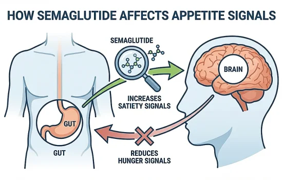 semaglutide for weight loss mechanism showing appetite signaling